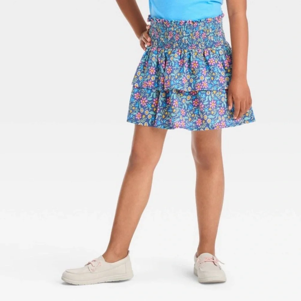 Cat & Jack Multicolor Ruffle Floral Skirt Girls Large 10/13
